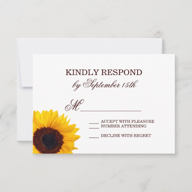 Country Sunflower White Wedding RSVP Cards (Front)