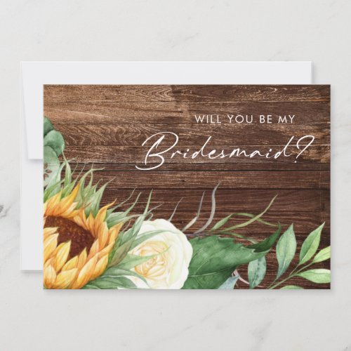 Country Sunflower  Wood Bridesmaid Proposal Card