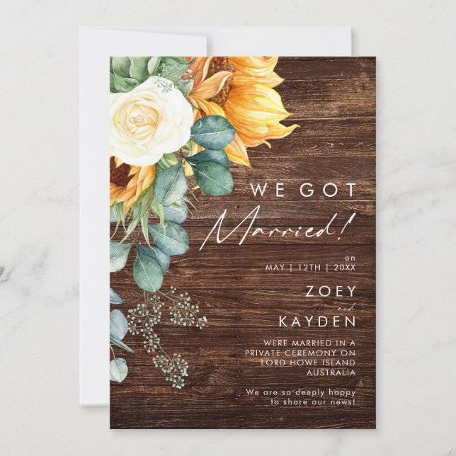 Country Sunflower | Wood Elopement Announcement (Front)