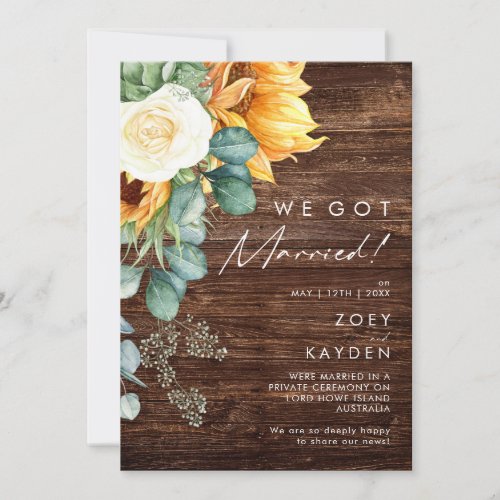 Country Sunflower  Wood Elopement Announcement