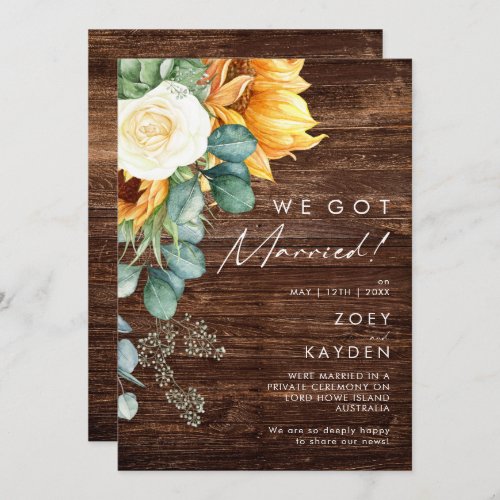 Country Sunflower  Wood Elopement Announcement