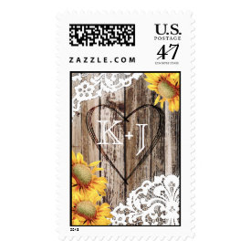 Country Sunflower Wood Lace Rustic Wedding Postage