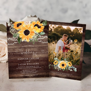 Country Sunflower Wood Photo Wedding Invitation