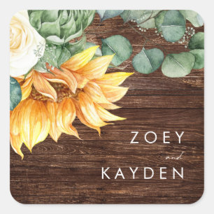 Country Sunflower   Wood Wedding Envelope Seals