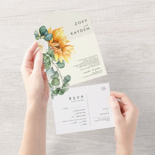 Country Sunflower  Yellow and Green Seal And Send All In One Invitation