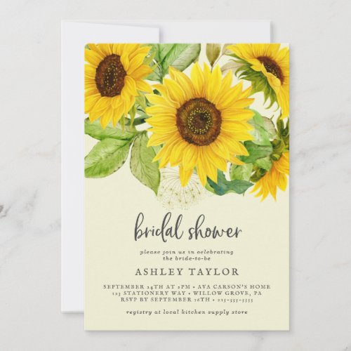 Country Sunflower  Yellow Bridal Shower Invitation