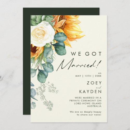 Country Sunflower  Yellow Elopement Announcement