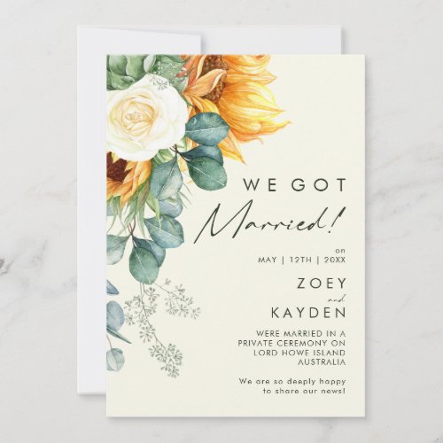 Country Sunflower  Yellow Elopement Announcement