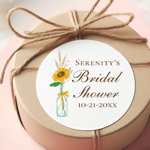 Country Sunflower Yellow Floral Bridal Shower Classic Round Sticker