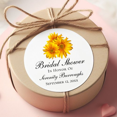 Country Sunflower Yellow Floral Bridal Shower Classic Round Sticker