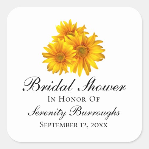 Country Sunflower Yellow Floral Bridal Shower Square Sticker