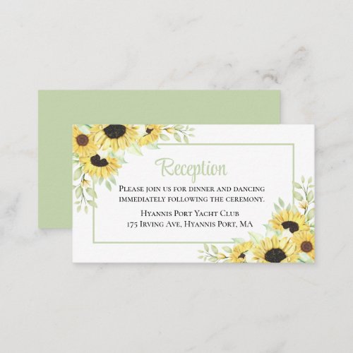 Country Sunflower Yellow Floral Wedding Reception  Enclosure Card