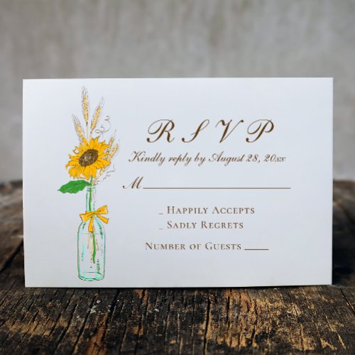Country Sunflower Yellow Floral Wedding RSVP