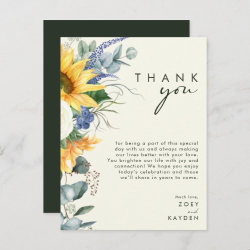 Country Sunflower Yellow Reception Thank You Card
