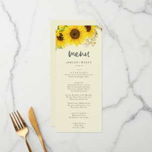 Country Sunflower Yellow Wedding Dinner Menu