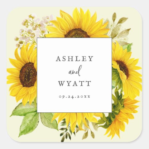 Country Sunflower  Yellow Wedding Envelope Seals