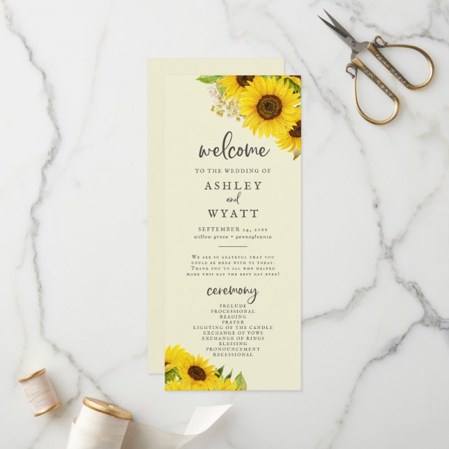 Country Sunflower | Yellow Wedding Program (Front/Back In Situ)