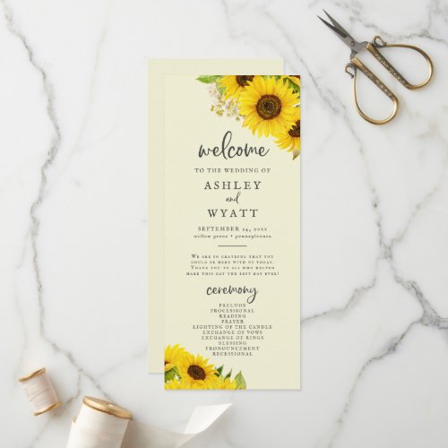 Country Sunflower  Yellow Wedding Program