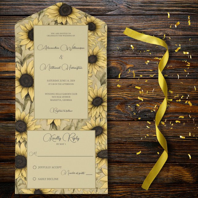 Country Sunflowers All In One Invitation (Also available with QR code)