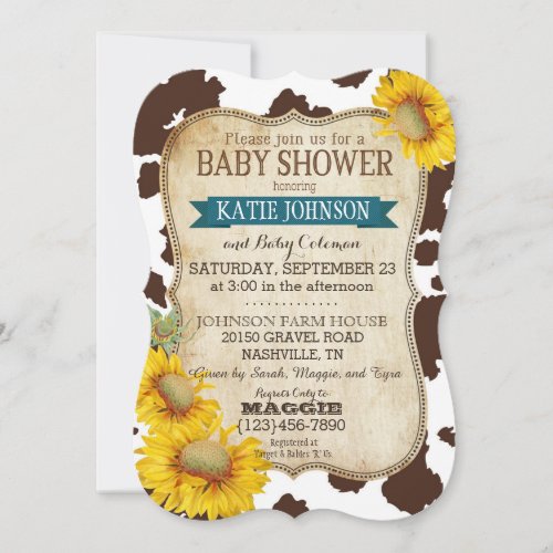 Country Sunflowers and Cow Print Baby Shower Invitation