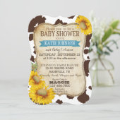 Country Sunflowers and Cow Print Baby Shower Invitation (Standing Front)