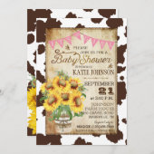 Country Sunflowers and Cow Print Baby Shower Invitation (Front/Back)