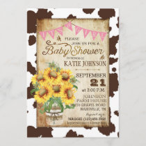 Country Sunflowers and Cow Print Baby Shower Invitation