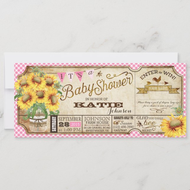 Country Sunflowers and Gingham Check Baby Shower Invitation (Front)