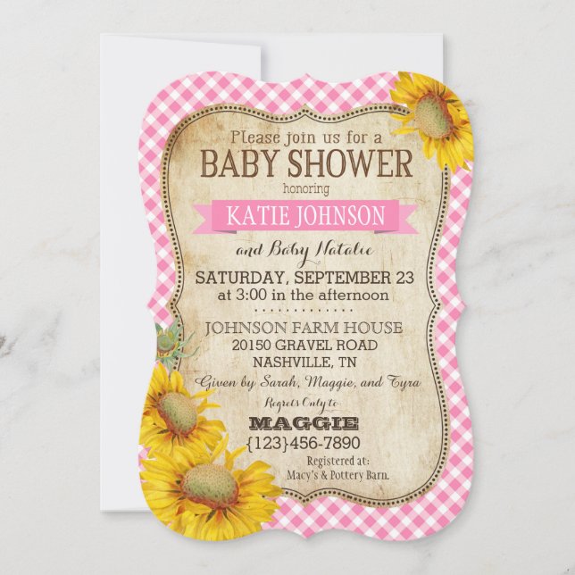 Country Sunflowers and Gingham Check Baby Shower Invitation (Front)