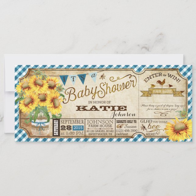 Country Sunflowers and Gingham Check Baby Shower Invitation (Front)