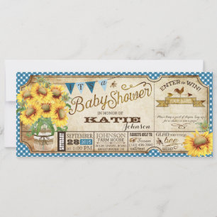 Country Sunflowers and Gingham Check Baby Shower Invitation