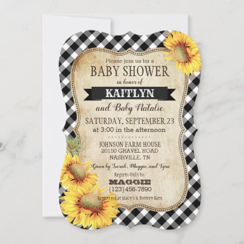 Country Sunflowers and Gingham Check Baby Shower Invitation