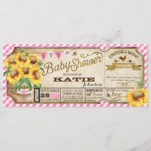 Country Sunflowers and Gingham Check Baby Shower Invitation