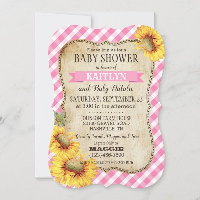 Country Sunflowers and Gingham Check Baby Shower Invitation (Front)