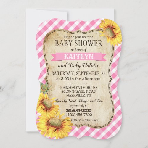 Country Sunflowers and Gingham Check Baby Shower Invitation