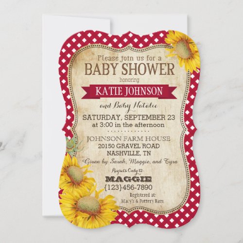Country Sunflowers and Gingham Check Baby Shower Invitation