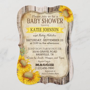 Country Sunflowers And Rustic Wood Baby Shower Invitation by NouDesigns at Zazzle