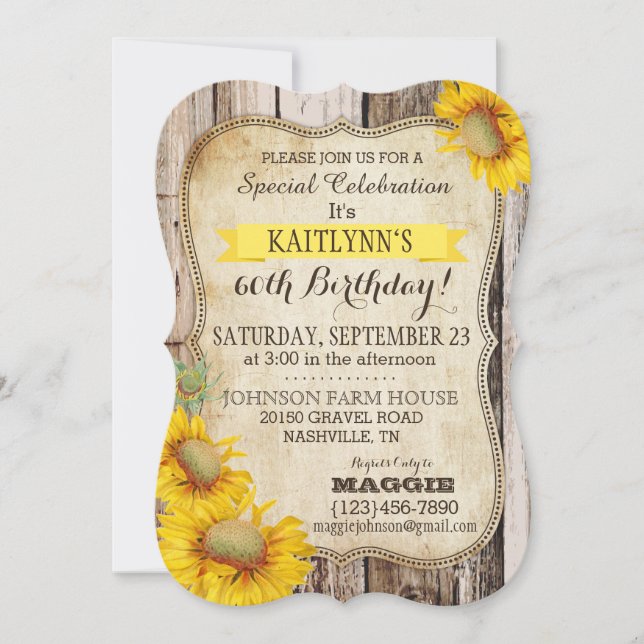 Country Sunflowers and Rustic Wood Birthday Invitation (Front)