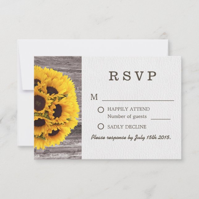 Country Sunflowers Barn Wood Wedding RSVP (Front)