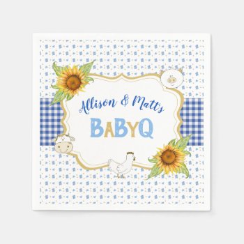 Country Sunflowers Blue Gingham Baby Q Barbeque Napkins by nawnibelles at Zazzle