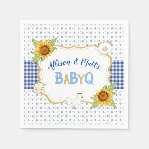 Country Sunflowers Blue Gingham Baby Q Barbeque Napkins