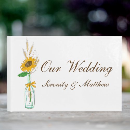 Country Sunflowers Boho Yellow Floral Wedding Guest Book