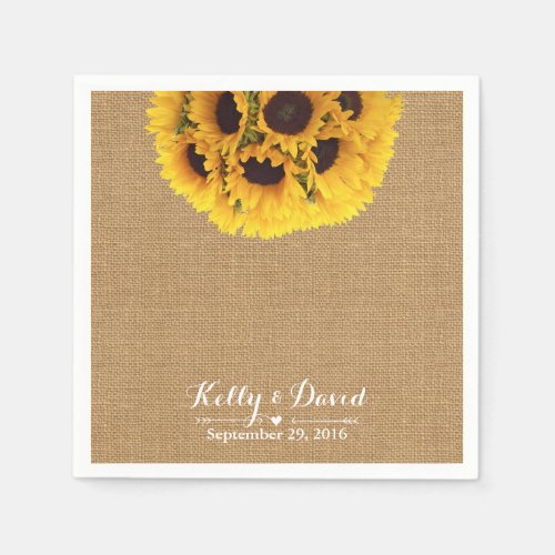 Country Sunflowers Burlap Wedding Paper Napkins