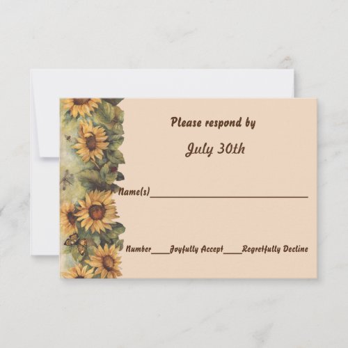 Country Sunflowers  Butterflies Wedding RSVP Invitation