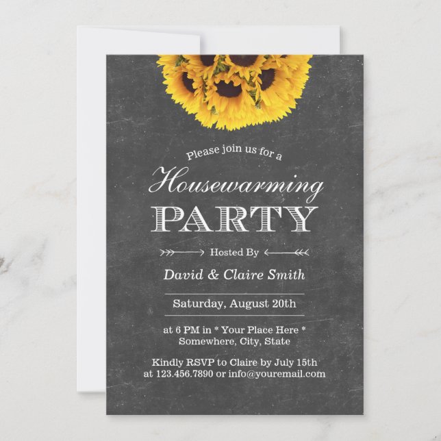Country Sunflowers Chalkboard Housewarming Party Invitation (Front)