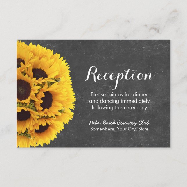 Country Sunflowers Chalkboard Wedding Reception Enclosure Card (Front)