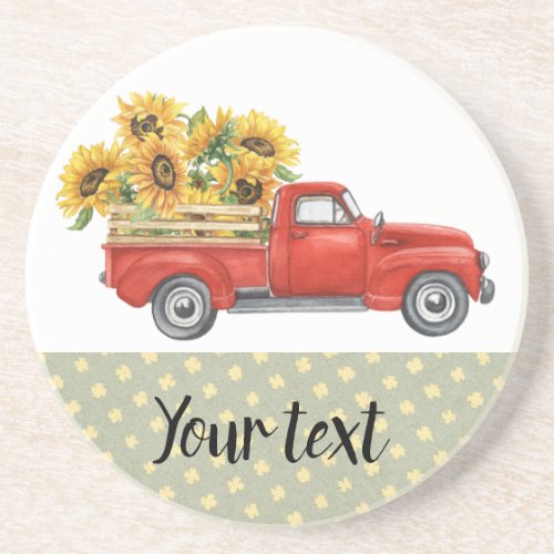 Country Sunflowers CustomizableVintage Red Truck Coaster