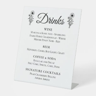 Country Sunflowers Floral Wedding Cocktails Bar Pedestal Sign