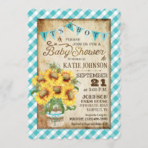 Country Sunflowers Gingham Check Boy Baby Shower