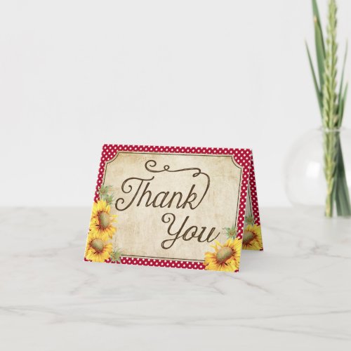 Country Sunflowers Gingham Check Rustic Thank You